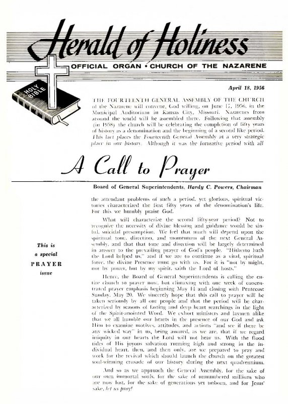 Title Page of Herald of Holiness - April 18, 1956