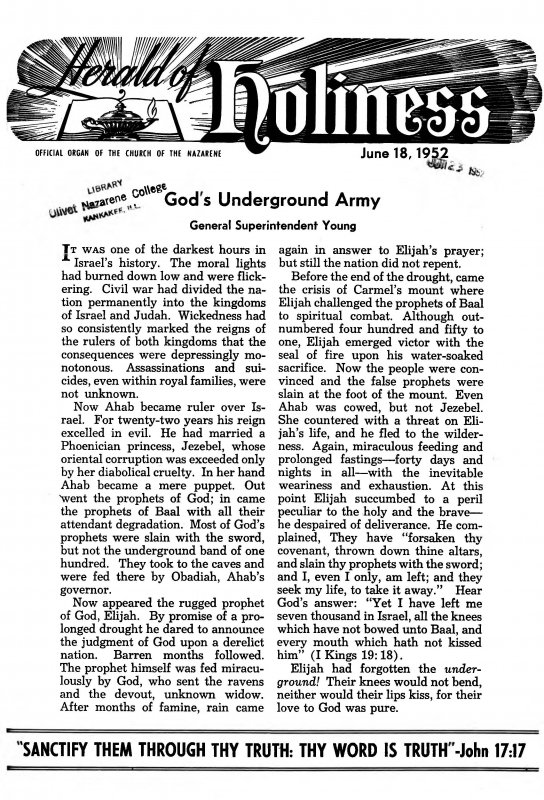 Title Page of Herald of Holiness - June 18, 1952