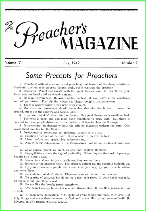 The cover of "The Preacher's Magazine"