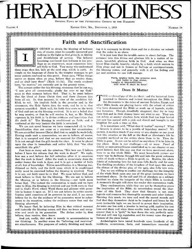 Title Page of Herald of Holiness - December 1, 1915