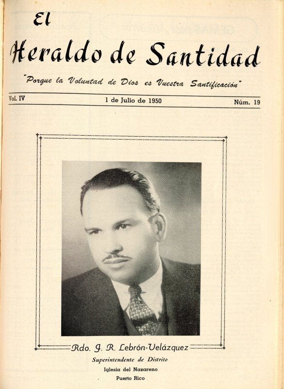 Portada: Reverendo J. R. Lebrón-Velazquez, Superintendente de distrito en Puerto Rico, Iglesia del Nazareno