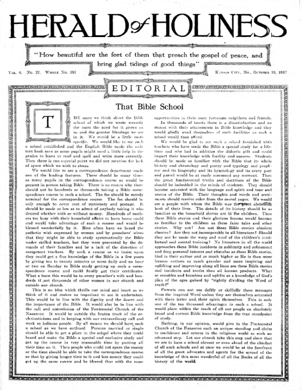 Title Page of Herald of Holiness - October 10, 1917
