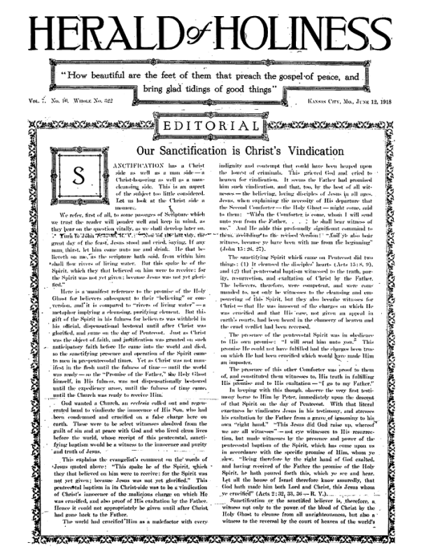 Title Page of Herald of Holiness - June 12, 1918