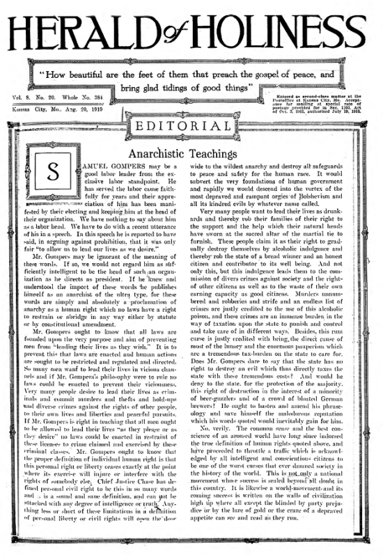 Title Page of Herald of Holiness - August 20, 1919