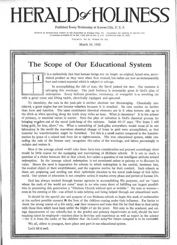 Title Page of Herald of Holiness - March 24, 1920
