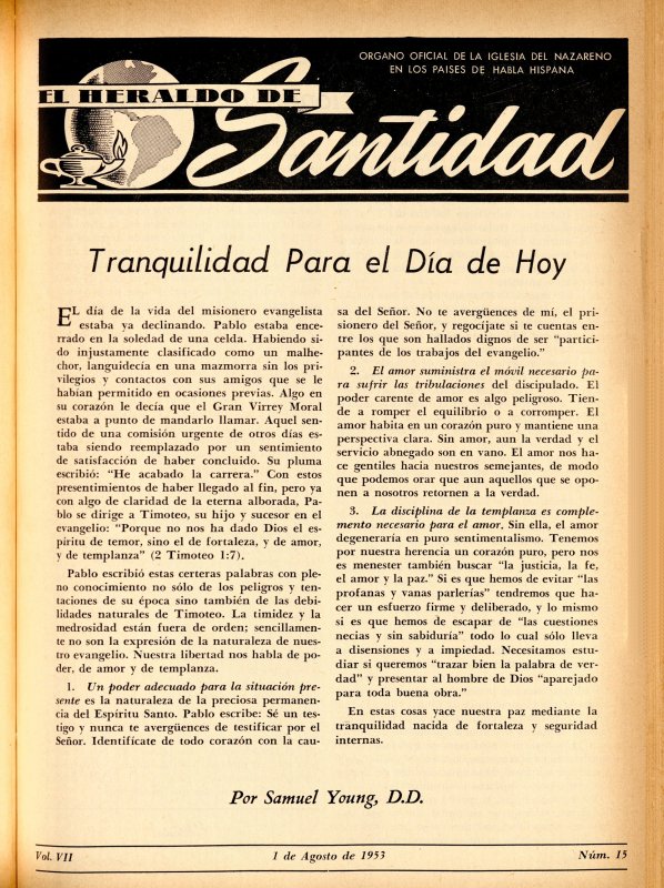Portada: Tranquilidad para el día de hoy, Samuel Young,