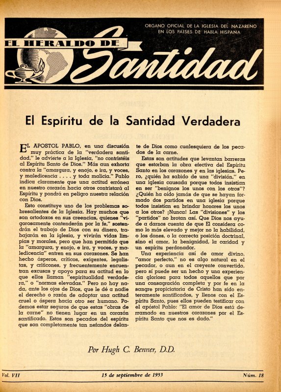 Portada: El Espíritu de la santidad verdadera, Hugh C. Benner