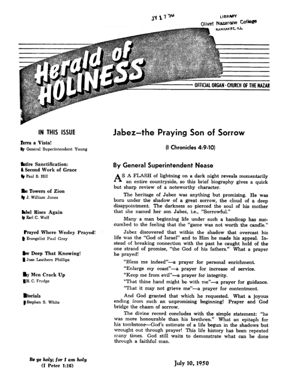 Cover page of Herald of Holiness - July 10, 1950