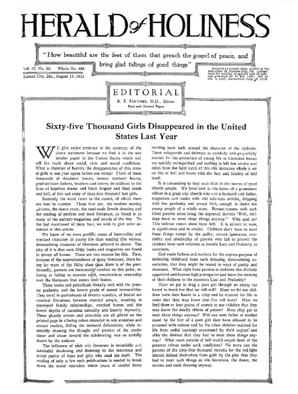 Title Page of Herald of Holiness - August 17, 1921