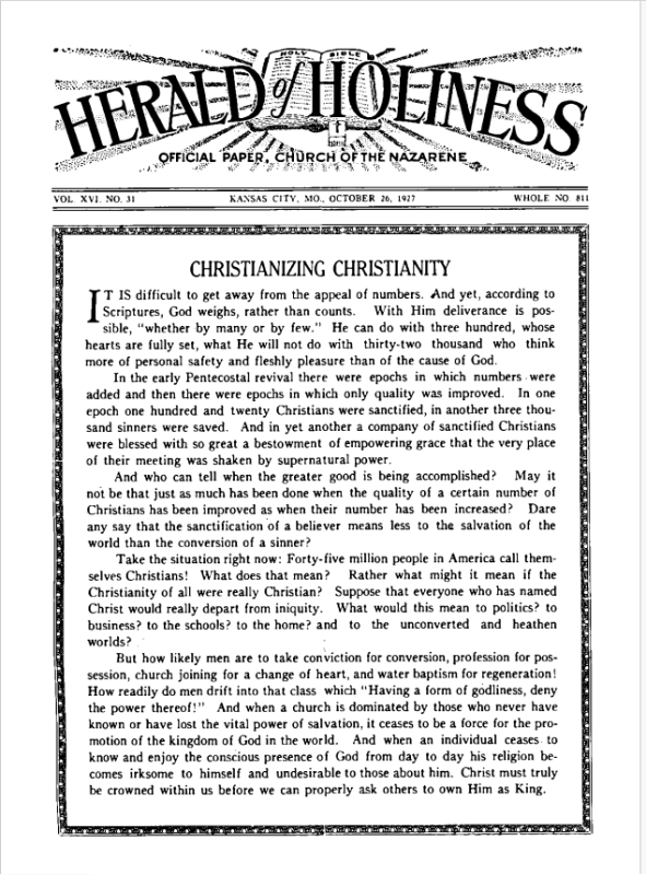 Front page of Herald of Holiness - October 26, 1927