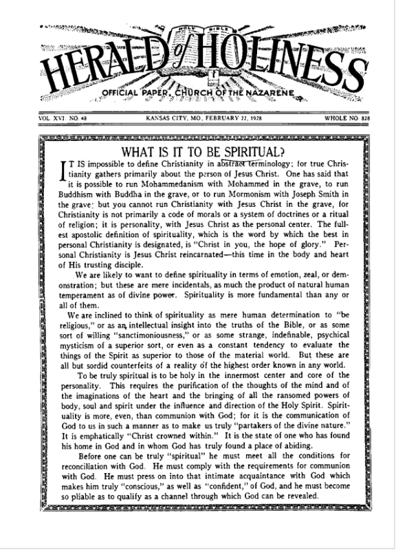 Front page of Herald of Holiness - February 22, 1928