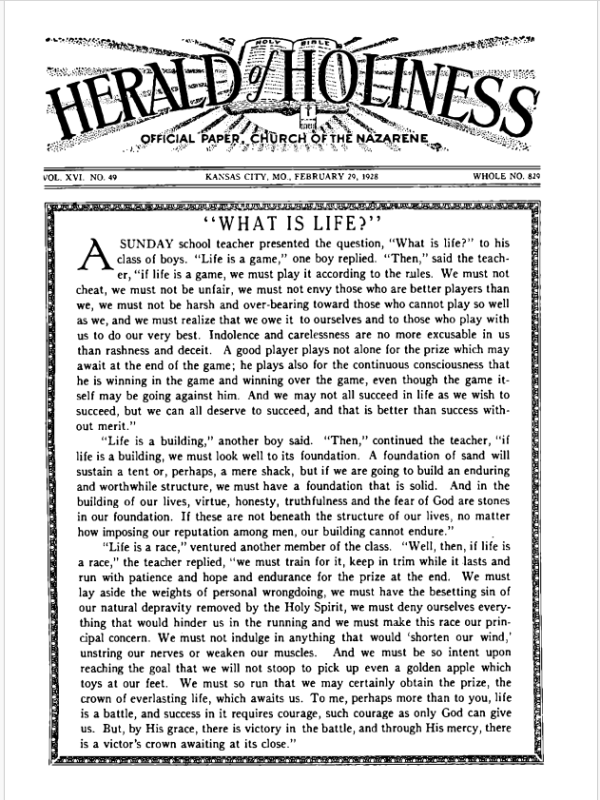 Front page of Herald of Holiness - February 29, 1928