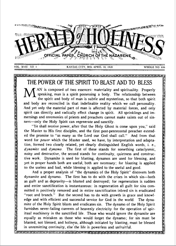 Front page of Herald of Holiness - April 18, 1928