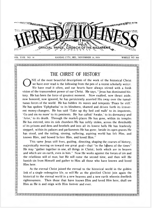 Front page of Herald of Holiness - November 14, 1928