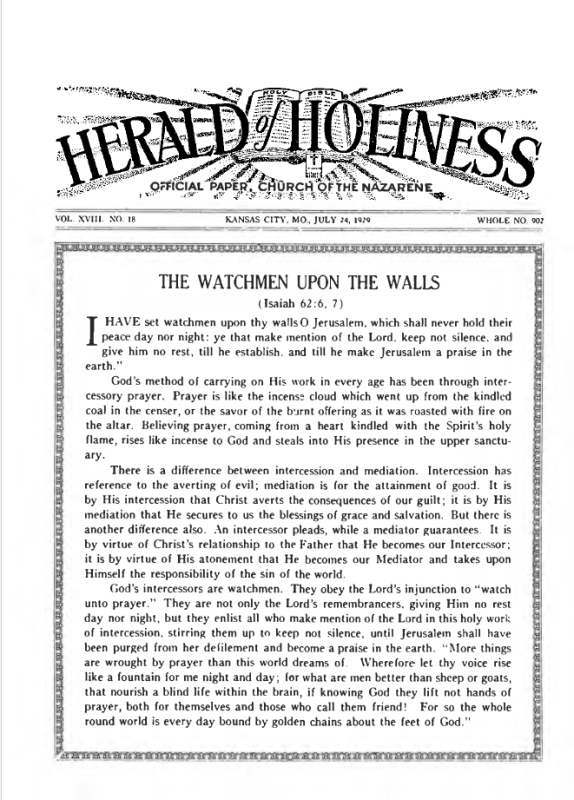 Front page of Herald of Holiness - July 24, 1929