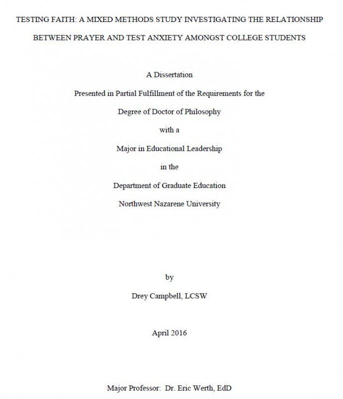 Testing faith: a mixed methods study investigating the relationship between prayer and test anxiety amongst college students