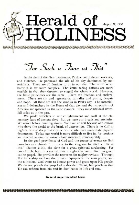 Herald of Holiness - August 17, 1960