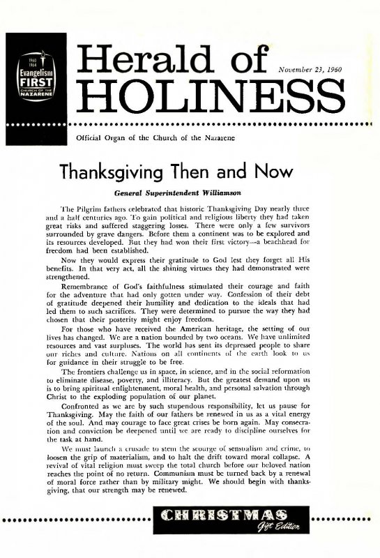 Herald of Holiness - November 23, 1960