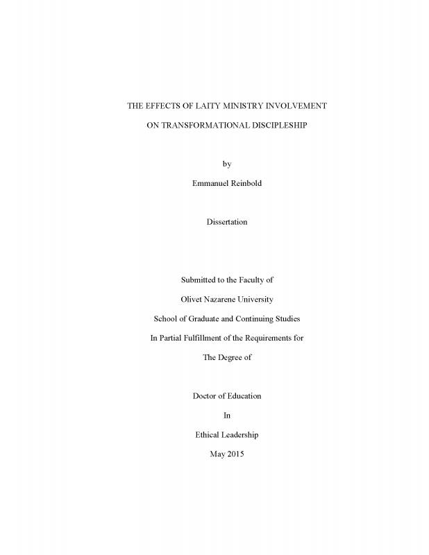 The Effects of Laity Ministry Involvement on Transformational Discipleship