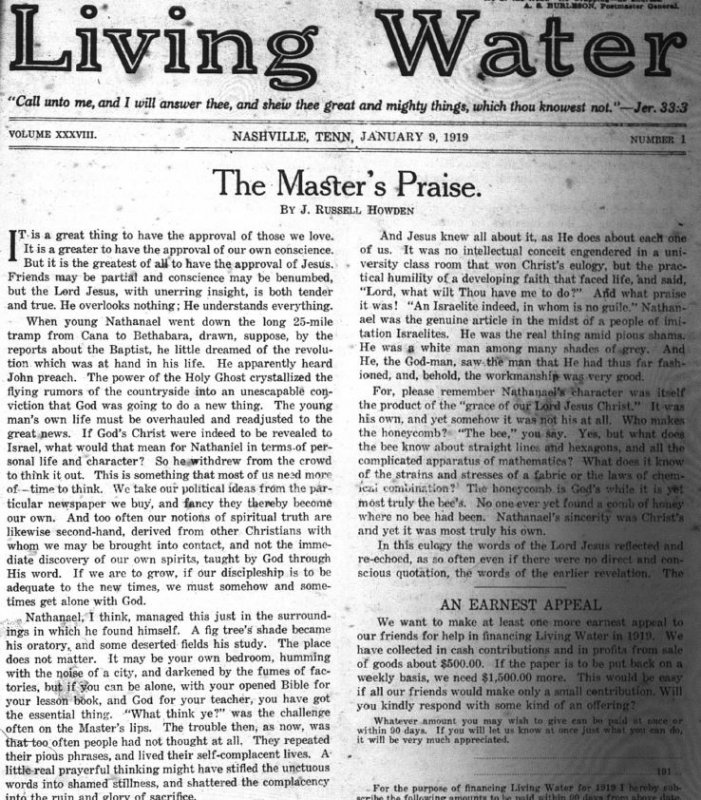 Living Water, Jan. 9, 1919