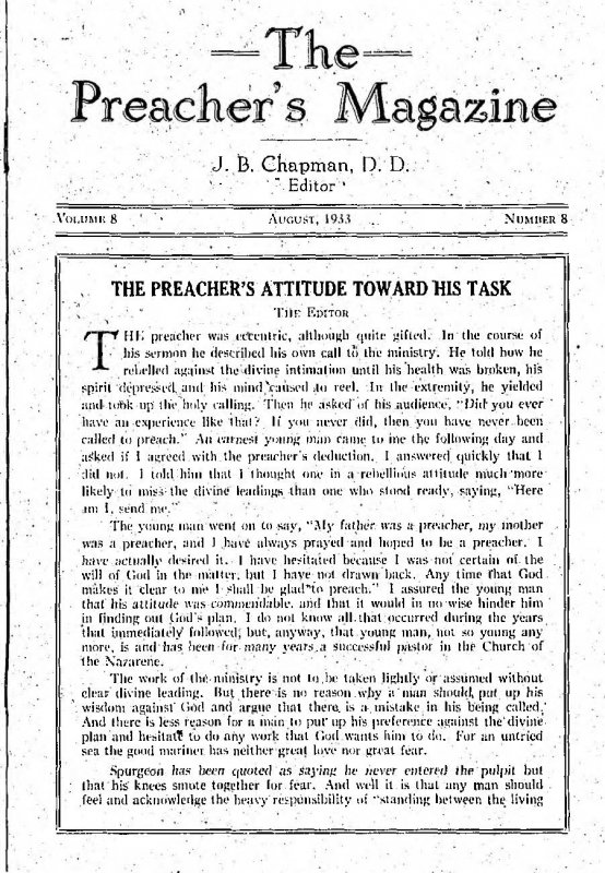 Preacher's Magazine August 1933